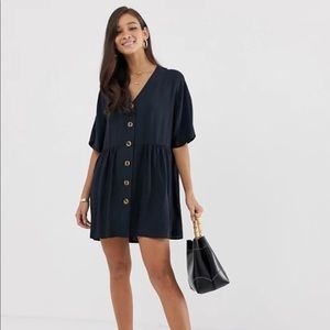 ASOS v neck button through mini smock dress